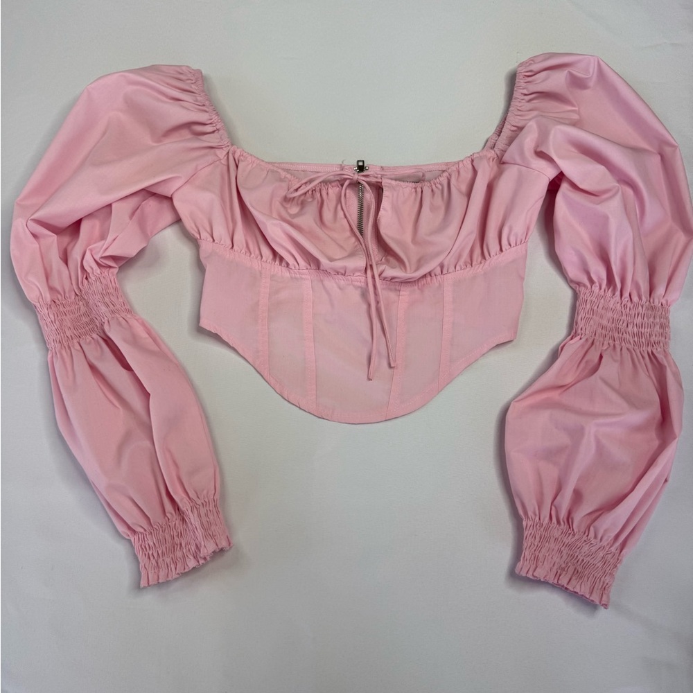 Missguided + Baby Pink Milkmaid Corset Crop Top Puff Sleeve small